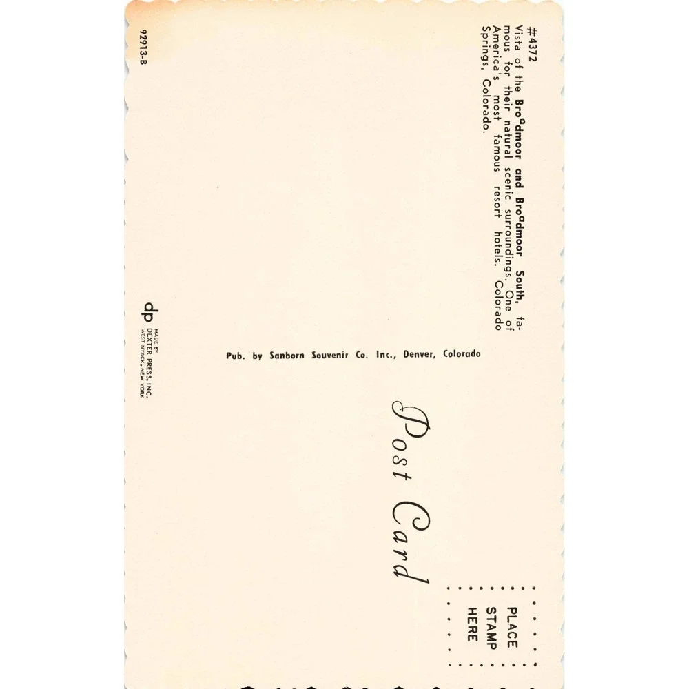 Broadmoor Hotel Colorado Springs CO Chrome Postcard Dexter Press Sanborn Unposte - Picture 2 of 2